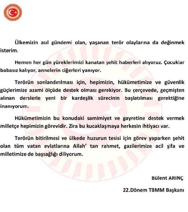 Bülent Arınç'tan Cumhurbaşkanı Erdoğan'a : Samimiyetsiz kişilerin tahriki ile hareket etmeyin (2)