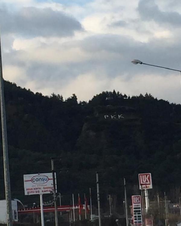 Dağa 'PKK' yazısına iki gözaltı