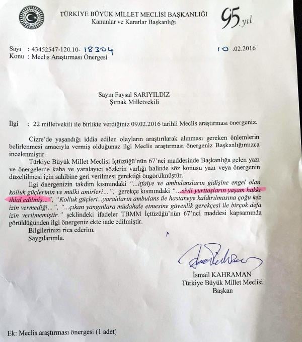 TBMM Başkanlığı, HDP'li 23 milletvekilinin Cizre ile ilgili Araştırma önergesini iade etti