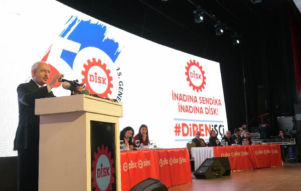 DİSK'in 15. Olağan Genel Kurulu başladı, CHP Lideri Kılıçdaroğlu konuştu