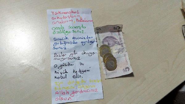 Elanur, Bayırbucak Türkmenlerine mektup yazıp, harçlığını gönderdi