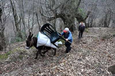 Yolu olmayan evlerine eşekle eşya taşıyorlar