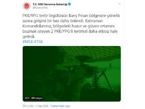 Msb: 2 Pkk/ypg'li Terörist Etkisiz Hale Getirildi