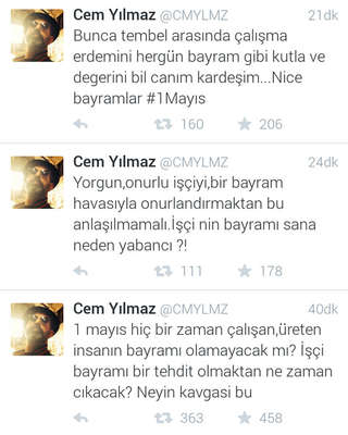 Cem Yılmaz'dan 1 Mayıs tweetleri