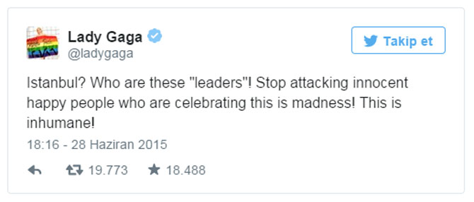 Lady Gaga'dan Onur Yürüyüşü tweeti