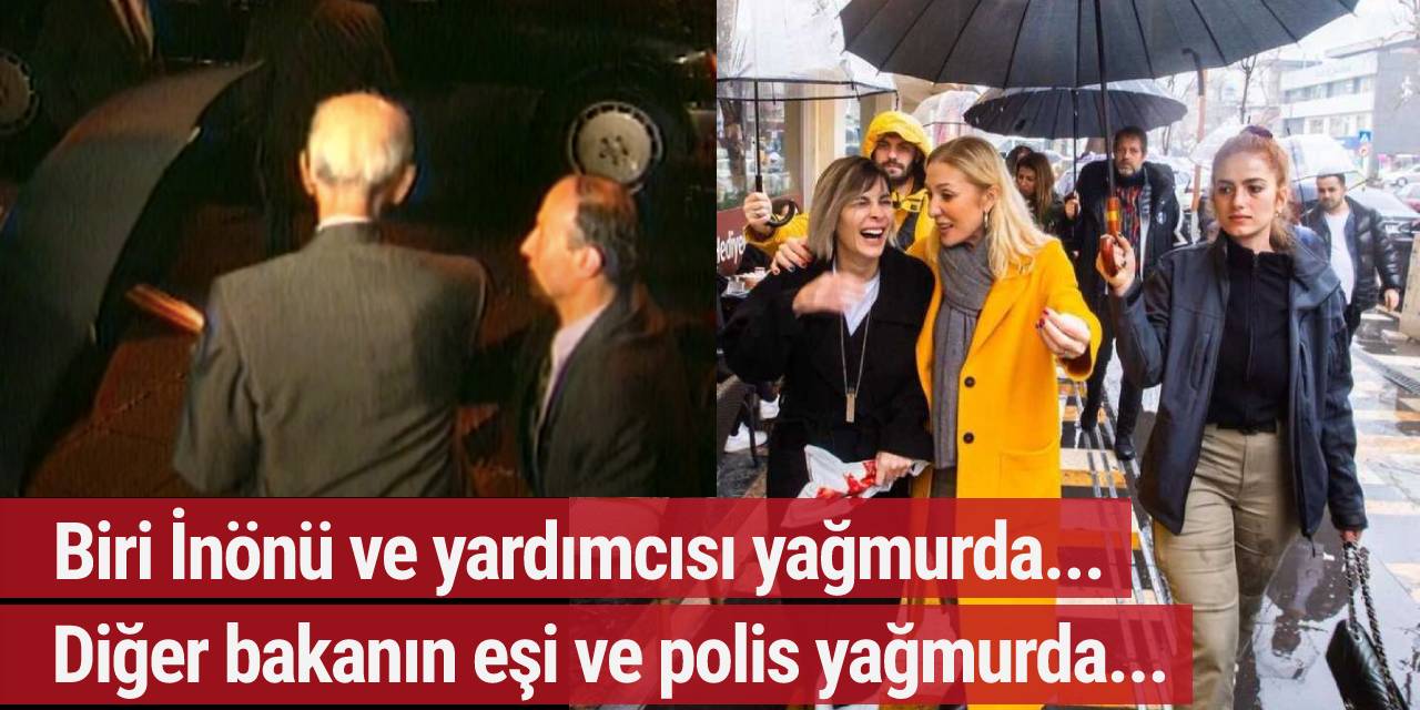 Kültür Bakanı'nın eşi Türk polisine şemsiye ve çantasını tutturdu