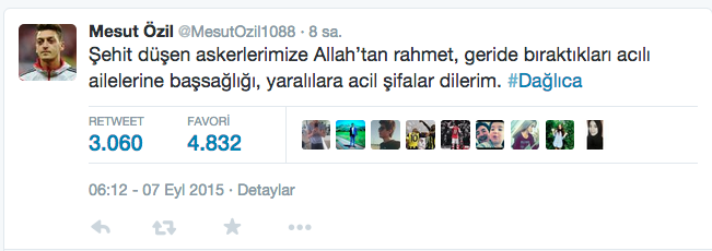 Mesut Özil'den Dağlıca mesajı