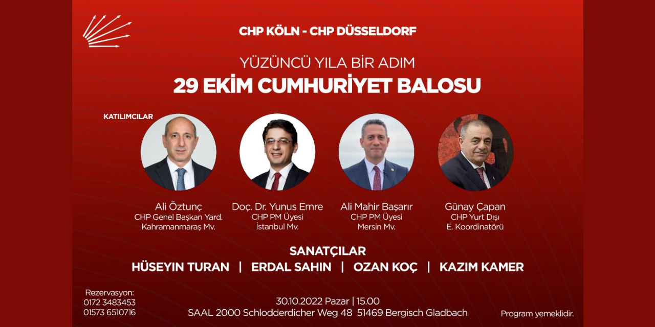 CHP Köln Birliği, Cumhuriyet Balosu'na tüm Cumhuriyet sevdalılarını davet ediyor