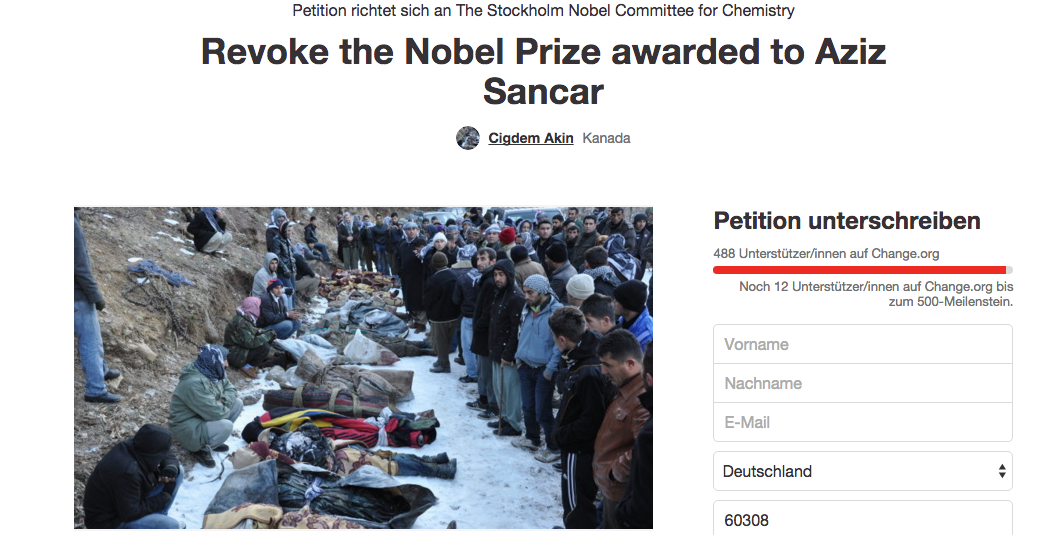 'Nobel, Aziz Sancar'dan geri alınsın' kampanyası