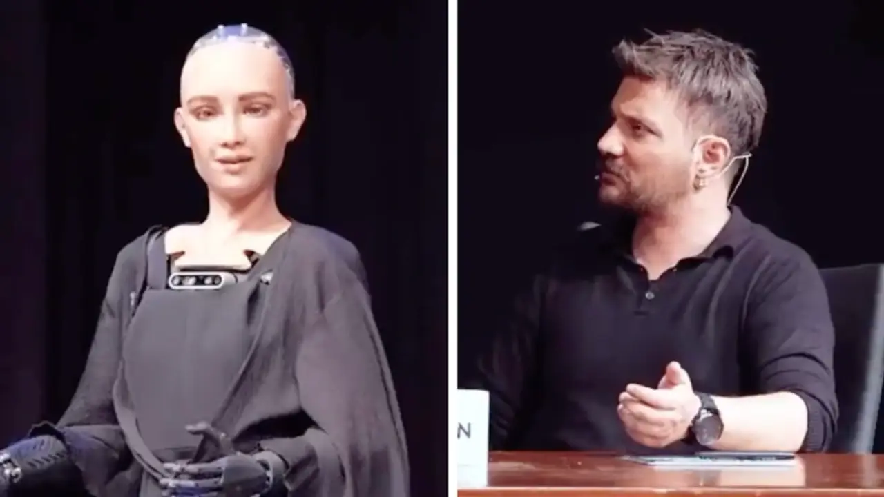 Robot Sophia ve Oğuzhan Uğur arasında gerilim dolu dakikalar