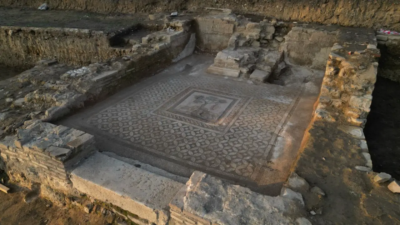 Antik kentte "aslanlı mozaik" bulundu