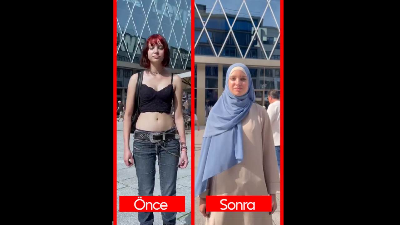 Frankfurt sokaklarında ilginç görüntü: Tesettüre girdi