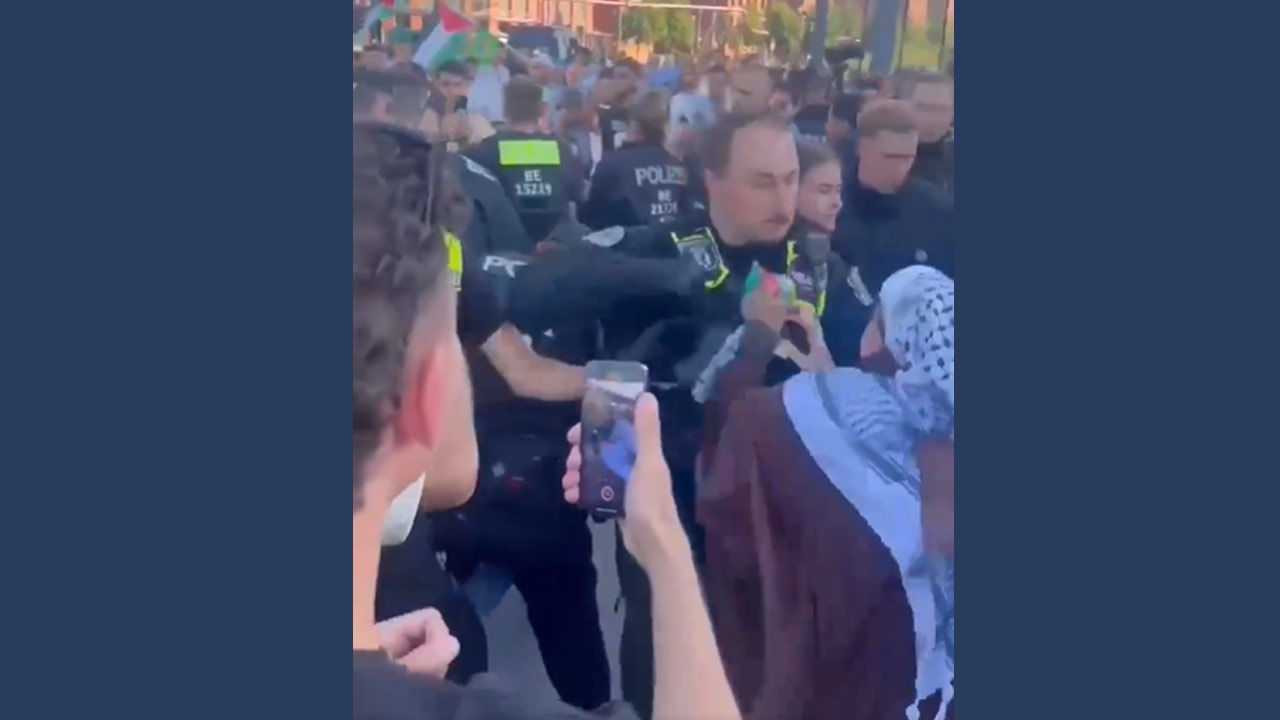 Alman polisinden kadın eylemciye yumruk