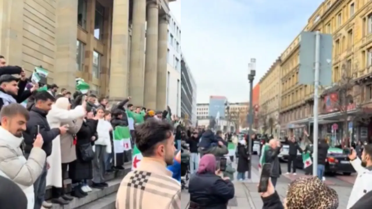 Stuttgart'ta sokaklara çıkan Suriyeliler "Erdoğan" tezahüratları yaptı