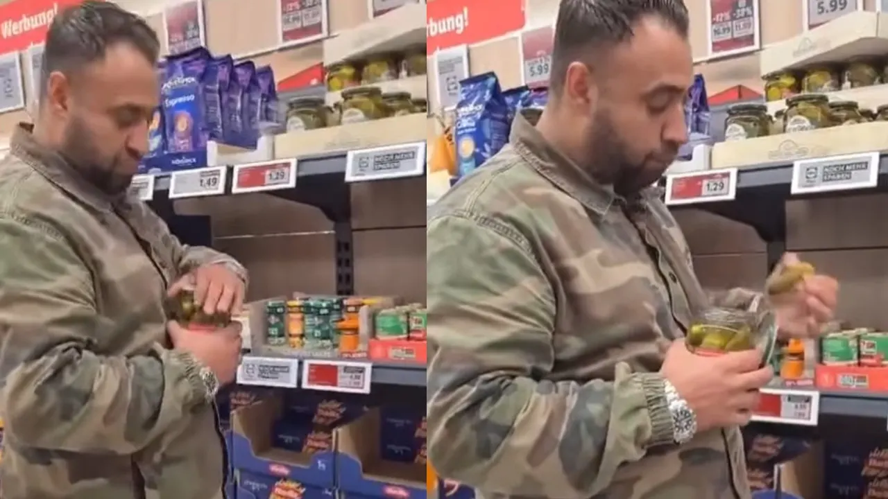 Lidl'de tepki çeken görüntüler: Turşuyu açıp yedi, öylece geri bıraktı
