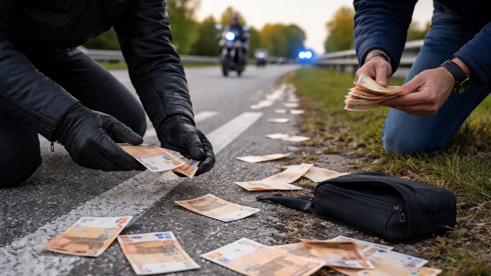 Motosiklet sürücüsü 10 bin Euro’yu yola düşürdü, iki kişi parayla kaçtı