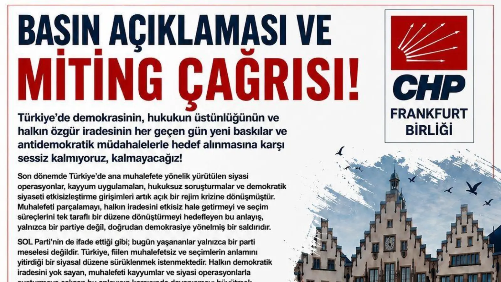 CHP Frankfurt’tan Türkiye’deki baskılara karşı miting çağrısı