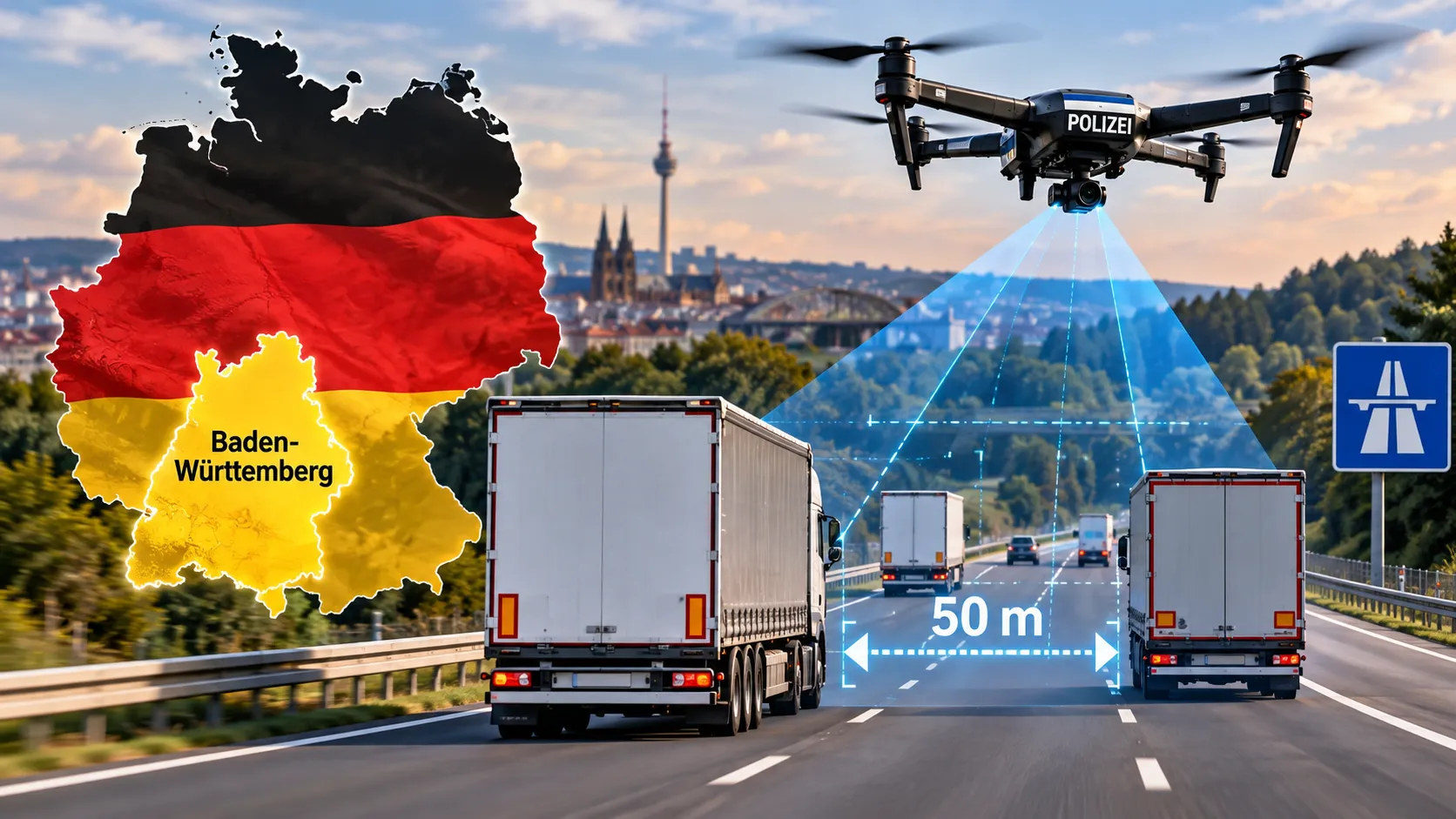 Baden-Württemberg'de test ediliyor! Polis tırları havadan izliyor