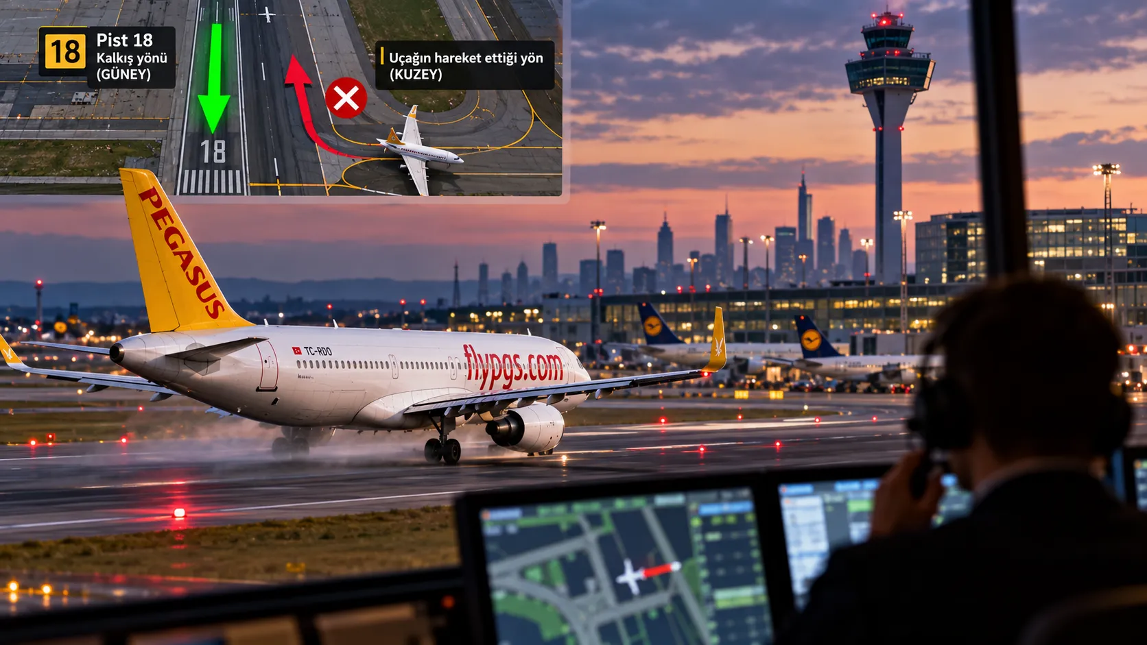 Pegasus uçağı Frankfurt'ta yanlış yönde kalkışa başladı: Kule müdahale etti