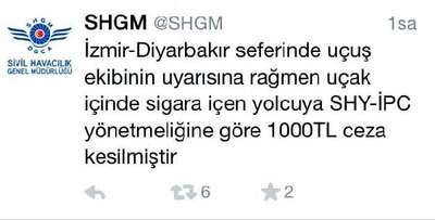 Uçakta sigara içti, bin lira ceza kesildi