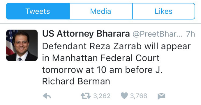 Başsavcı Bharara Twitter'dan duyurdu