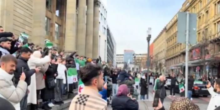 Stuttgart'ta sokaklara çıkan Suriyeliler "Erdoğan" tezahüratları yaptı