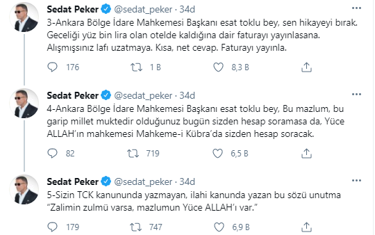 Esat Toklu'ya Sedat Peker'den 6 tweet'lik yanıt