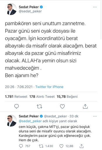 Sedat Peker'den flaş paylaşım: Berat Albayrak pazar günü misafirimiz olacak
